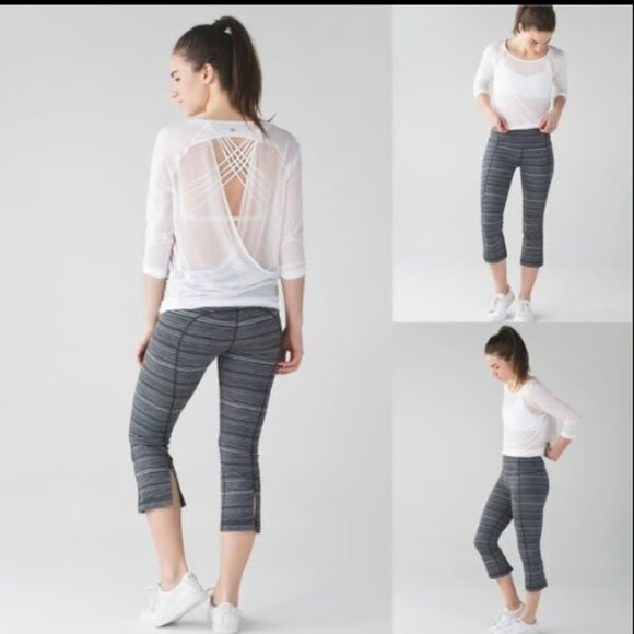 Lululemon Gather & Crow Crop II High Rise Leggings Size 6 Cyber Black Deep Coal - Picture 1 of 8